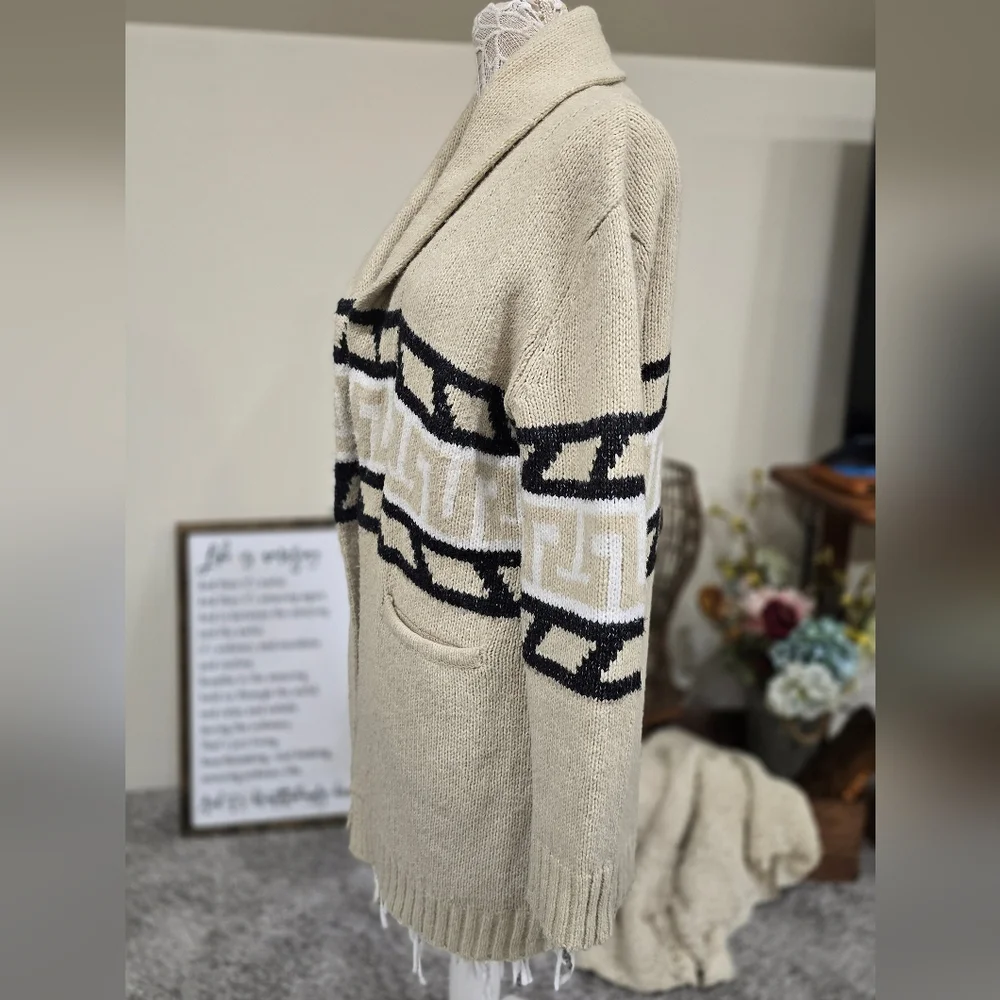 Vtg. Aztec Geo Design Knit Cardigan Sweater By Press Sz M